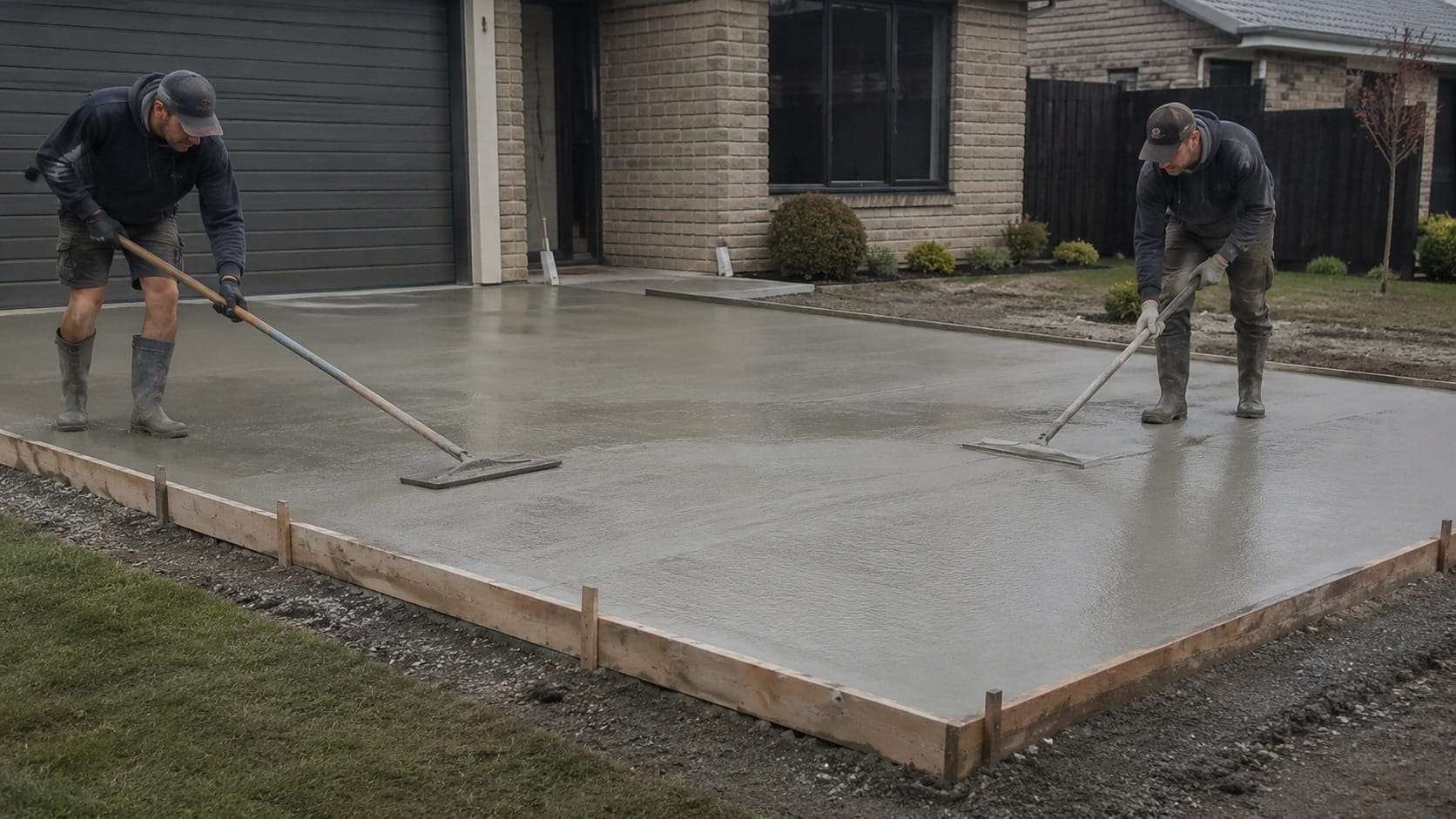 Freshly poured concrete replacing an old driveway in Wellington